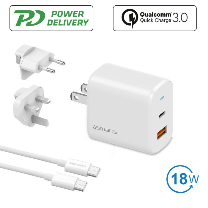 4smarts-travel-charger-voltplug-qcpd-18w-with-quick-charge-and-usb-c-to-usb-c-cable-1m-white